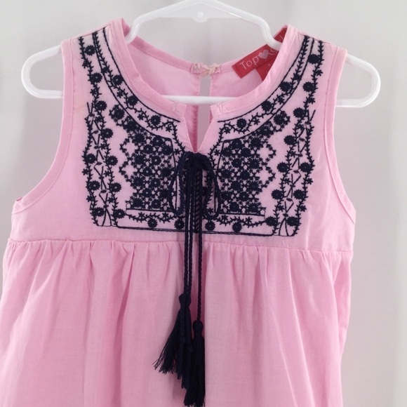 Top girl pink & blue embroidered sleeveless dress - Picture 2 of 8
